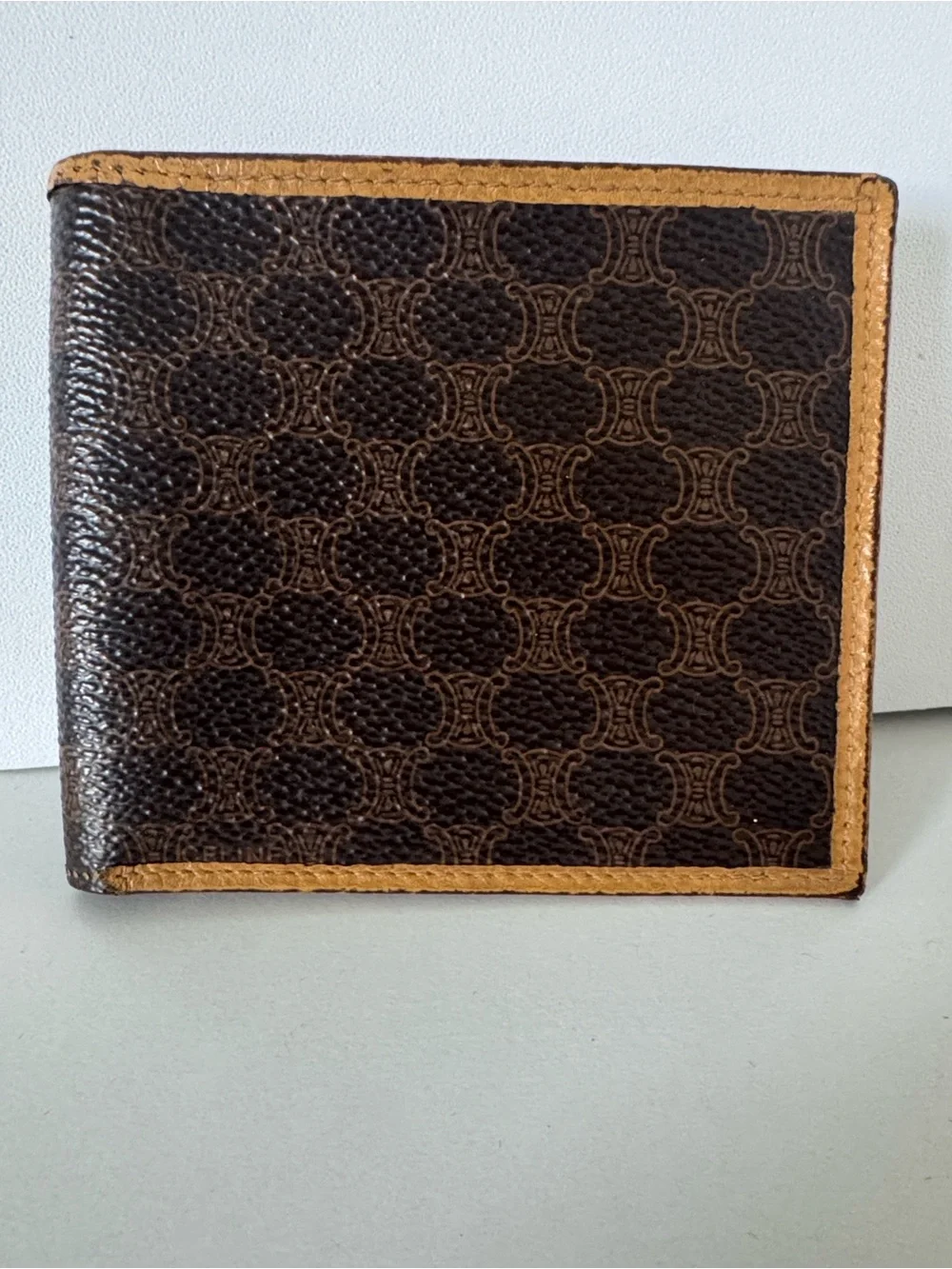 CELINE Authentic Vintage Wallet Macadam Bi Fold in Brown and Tan
